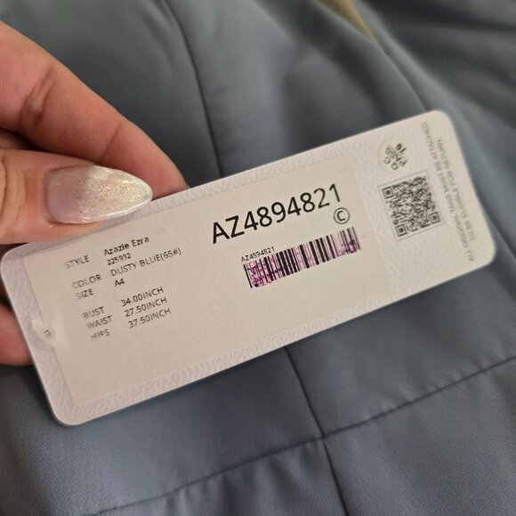 Azazie Ezra NWT size A4 Dusty Blue Dress With Lace Detail Elsa ball gown dress - Picture 10 of 15